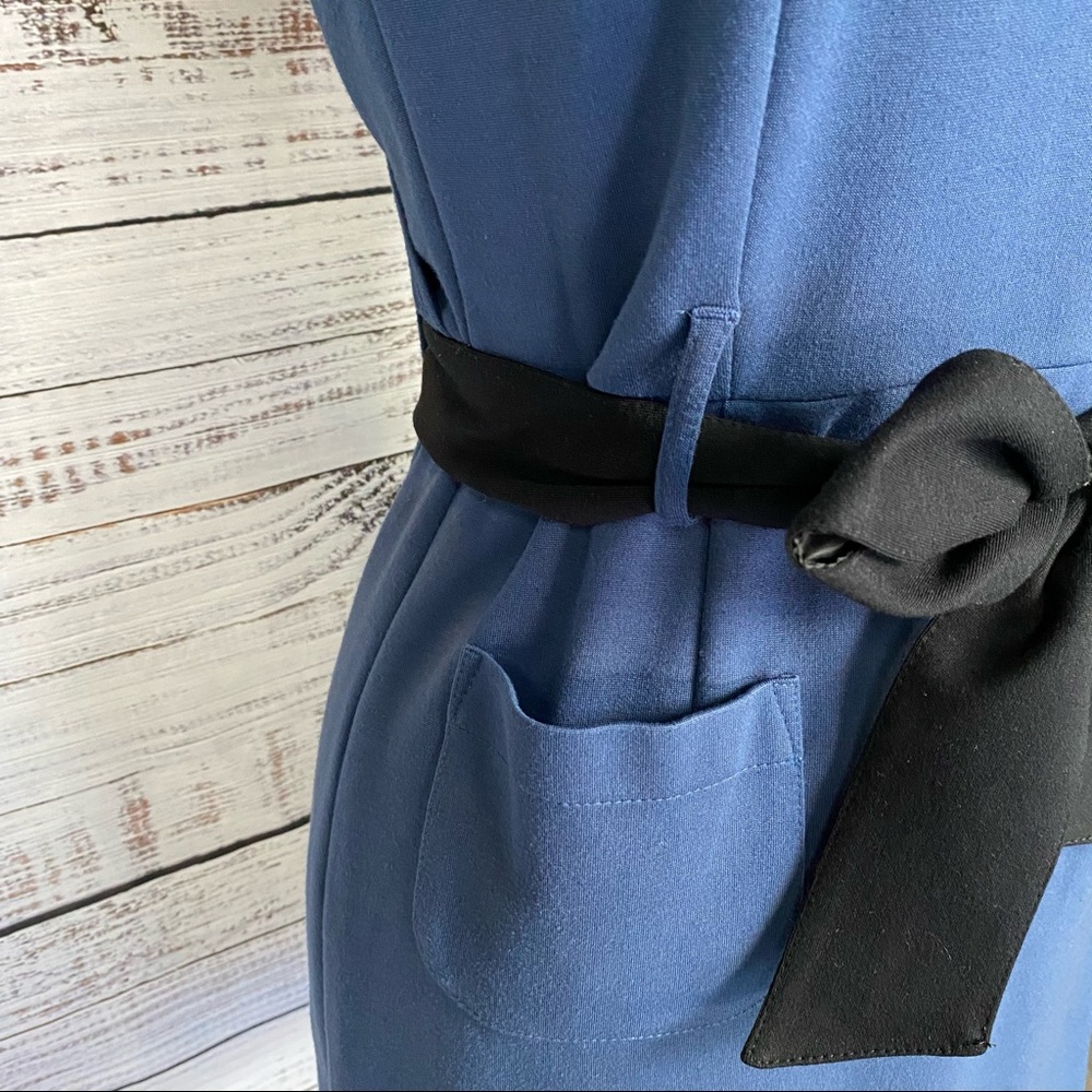THEORY Blue Saloma Belted Knit Sheath Dress Medium - Picture 2 of 8